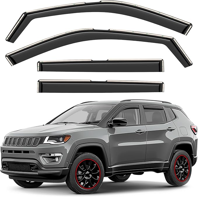 Window Deflectors Smoke Tinted In-Channel Side Window Vent Visor Deflectors Rain Guards Compatible with Compass 2017-2026 - 4pcs. GW0720