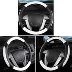 Car Steering Wheel Cover Small Size for Prius Civic Model 3 Model Y Camaro Rogue with 14-14 1/4 inches Outer Diameter, Black and White Mirofiber Leather
