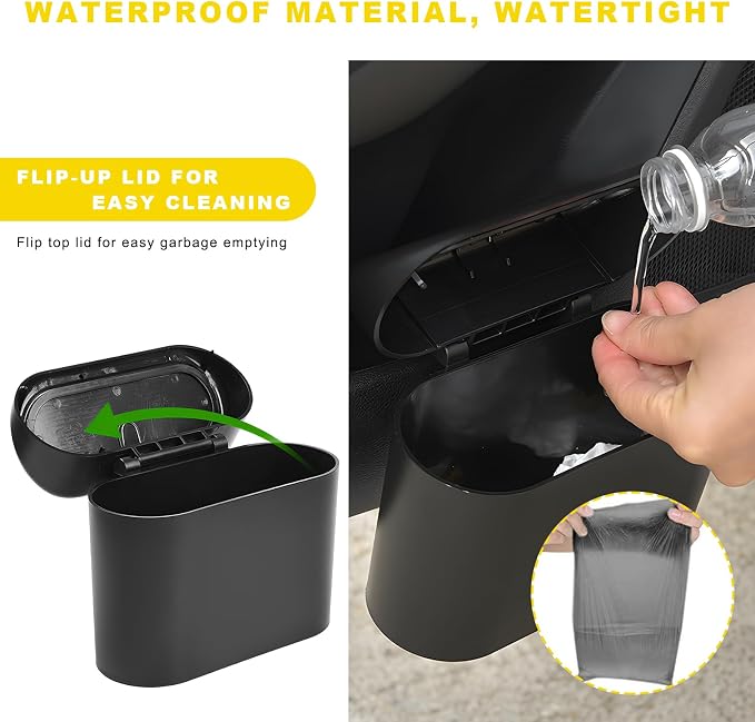 Car Trash Can Bin with Lid, Mini Portable Auto Garbage Can with 15Pcs Trash Bags, Waterproof Leakproof Small Garbage Organizer, Car Dustbin for Vehicle, Home, Office (Black)