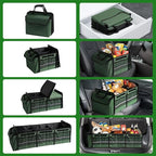 Snuopfy,115L Heavy Duty Collapsible Trunk Storage, with Insulated Leakproof Cooler Bag Vehicle Cargo Organizer with Lid, 3 Compartments, Straps For Car,Suv,Jeep,Sedan-Green