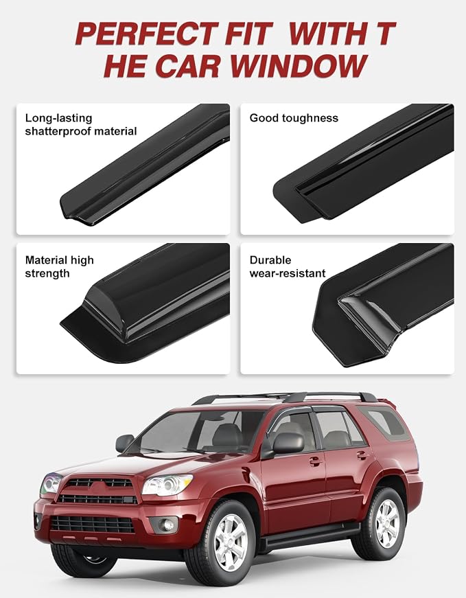 Outside-Mount Window Rain Guards Fit for Toyota 4Runner 2003 2004 2005 2006 2007 2008 2009, Window Visors Wind Deflector Dark Smoke Vent Shades 4ps-B37
