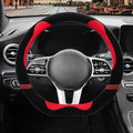 Furry Cute Soft D Shaped Steering Wheel Cover 15 inch Black Red | Fluffy Short Plush Car Accessories, Non-Slip Cold-Proof Sweat-Proof Colorfast, Universal 14.5 inch to 15 inch