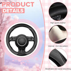 Gray Steering Wheel Cover,Slip-Proof Breathable Comfort PU Imitation Leather Cute Car Accessories for Women Girl, Universal Protector in All Season 15 inch Fit Most Car
