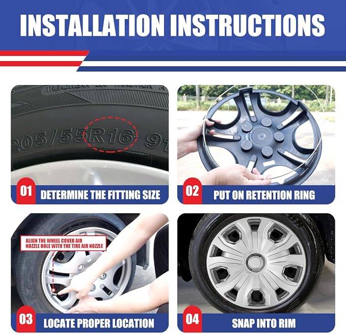 4Pcs 16 2014-2023 Wheel Hubcaps Rim Cover Fits for Ford Transit Connect | Steel ABS+PC Material Snap-On Installation inch Car ReplacementChrome