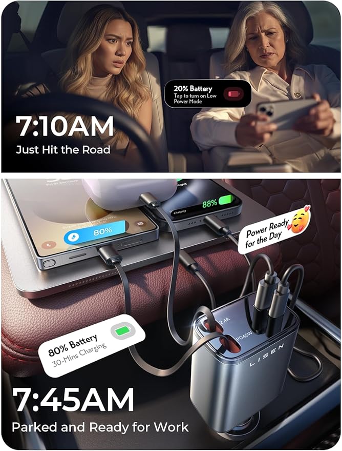 Retractable Car Charger, 84W Car Charger USB C Fast Charger, Cigarette Lighter USB Charger Adapter, Car Accessories Birthday Gifts for Men Women Dad Mom Husband, for iPhone 17 16 15 14 13 12 11