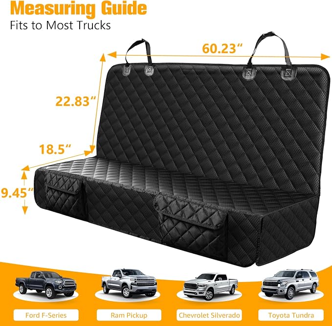 Dog Car Seat Covers for Truck Ford F150/Chevrolet Silverado 1500/Ram 1500/GMC Sierra 1500, Waterproof Pet Back Seat Cover for Trucks, Scratchproof Nonslip Durable Rear Seat Cover for Dogs