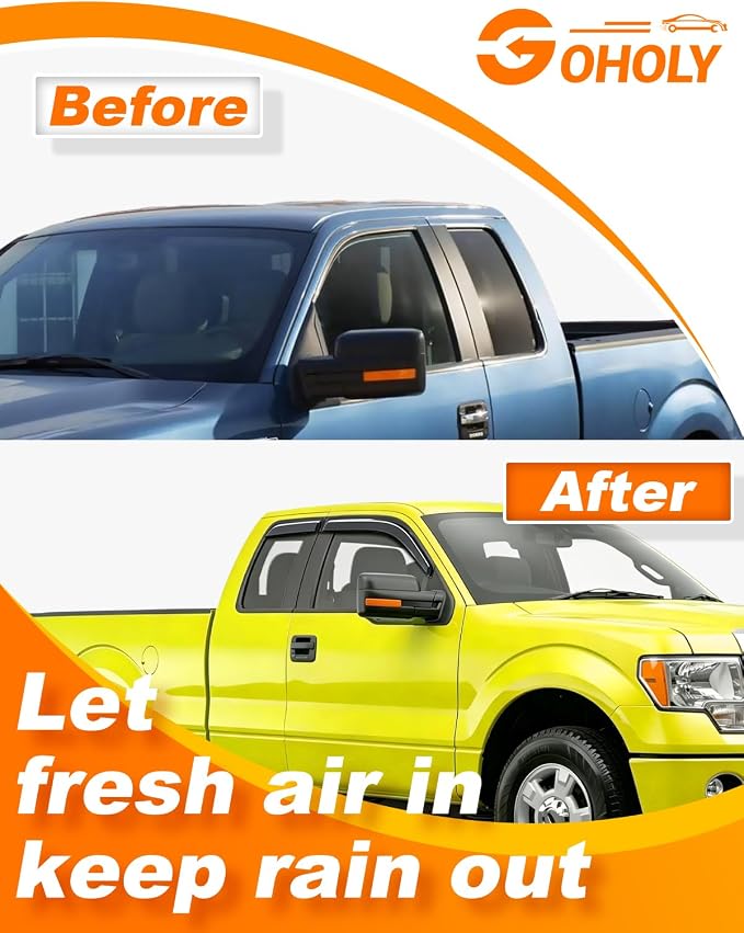 Extra-Thick Window Rain Guard for 2004-2014 Ford F150 Extended Cab/SuperCab Rain Guards Tape-on Side Truck Window Visors Low Profile Vent Visor Window Deflectors Vent Shades Car Accessories
