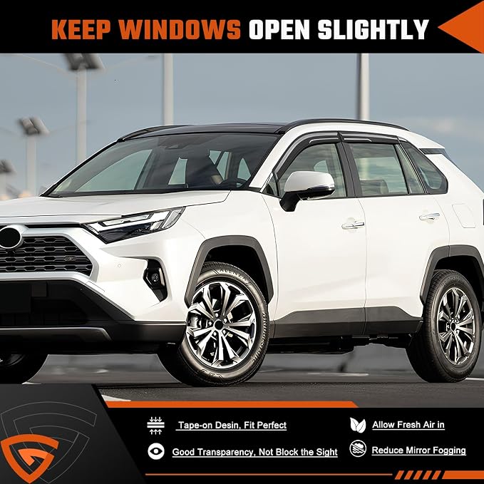 Rain Guards Fit for Toyota RAV4 2019-2025, Tape-On Window Deflector Extra Durable Side Sun Rain Guard 2019 2020 2021 2022 2023 2024 2025 RAV4 Visor Deflectors Black 4 PCS