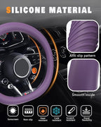 Car Steering Wheel Cover, Thin Anti-Skid Silicone Steering Wheel Cover for Men & Women, Universal Automotive Interior Accessories for Most Cars (Purple)