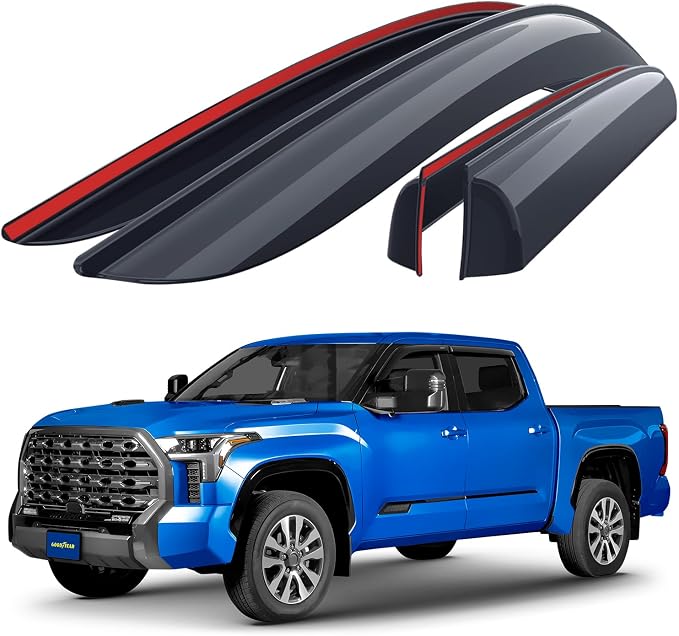 Goodyear Shatterproof Window Deflectors for Toyota Tundra 2022-2026 CrewMax, Tape-on Rain Guards, Window Visors, Vent Deflector Visor, Car Accessories, 4 pcs. - GY008923