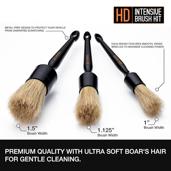 HD Intensive Brush Kit 3 Pack- Premium Boar’s Hair Brushes - Scratch Free Design - Fine Detailing Brushes For Personal And Professional Use