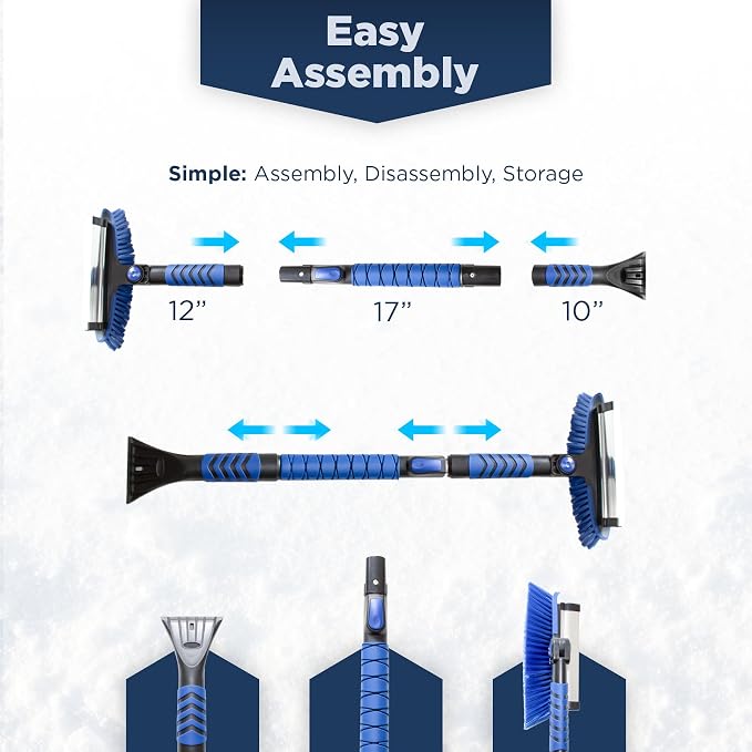39" Ice Scrapers for Car Windshield | Snow Brush for Car | Extendable Car Snow Brush and Detachable Ice Scraper | Snow Remover for Cars, SUVs, & Trucks | 180 Degree Rotating Winter Brush