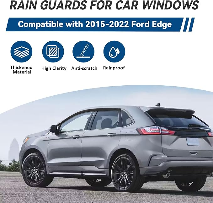 4pcs Window Visors Compatible with 2015-2024 Edge Front+Rear Smoke Tint Window Sun/Rain Guard Outside Mount Tape-On Vent