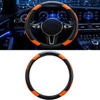 Car Steering Wheel Cover, 15 inch Carbon Fiber Microfiber Anti-Slip Breathable PU Leather Elastic Steering Wheel Protector, Car Interior Accessories for Most Cars (Orange)