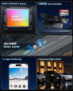 4K STARVIS 2 & Rear 1080P Dual Dash Cam for Toyota Camry 2025-2026 Hybrid LE SE XLE XSE Nightshade, OEM Look Car Camera with WiFi App, Loop Recording, G-Sensor, Parking Hardwire Kit, 128GB
