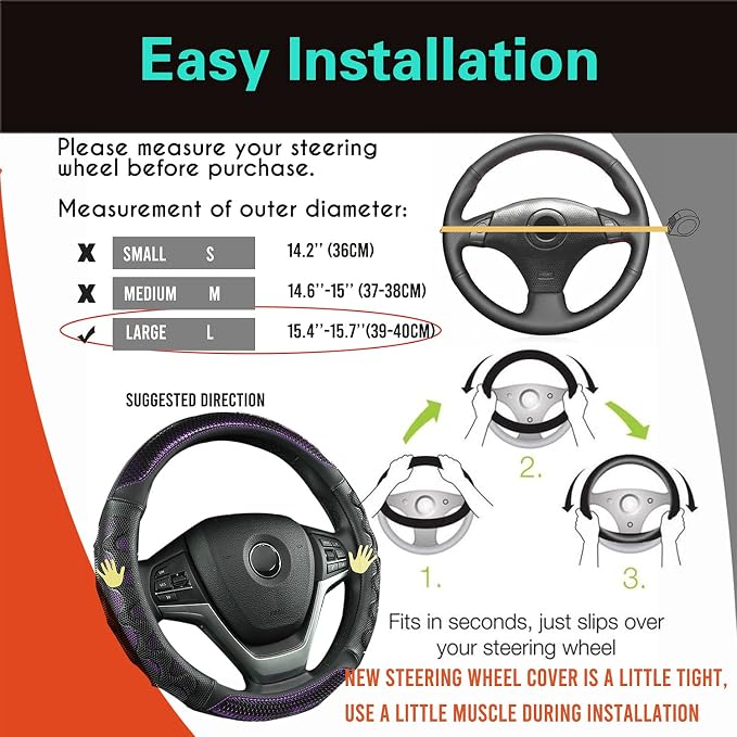 Large Size Steering Wheel Cover Great Grip with 3D Honeycomb Anti-Slip Design, 15.5-15.75 Inch (Purple)