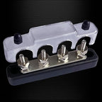 4 x #10 (M5) Studs Bus Bar, 4.2" Ground Distribution Block Brass Battery BusBar Junction with Cover for Auto Boat Amplifier and More (Black)