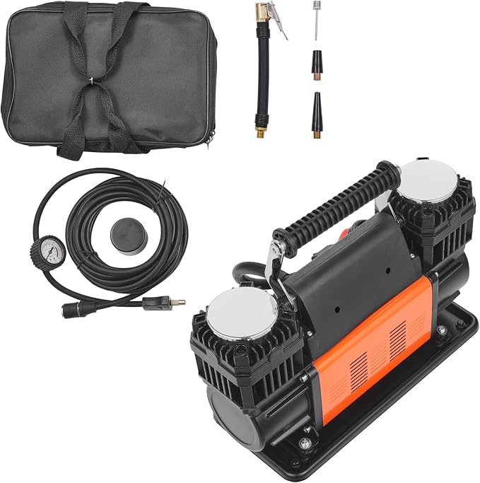 10.6 CFM Heavy Duty Air Compressor, 30s Fast Inflation | Dual-Cylinder Portable Tire Inflator, 12V 150PSI Offroad Air Pump with Adapters for Trucks Car SUV 4 x 4 Vehicle RV