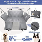 Back Seat Extender for Dogs Truck-Large Space, Hard Bottom Dog Pet Seat Cover Back Seat, Waterproof Dog Hammock for Crew Cab Trucks F150, RAM1500, Sierra, Tundra, Silverado, Grey