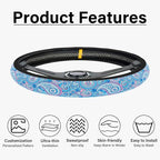 Blue Bohemian Pattern Steering Wheel Cover, Cute Print Steering Wheel Cover Protector, Ultra Thin Breathable Non-Slip, Car Accessories for Women, for Steering Wheel with a Diameter of 14.5"-15"