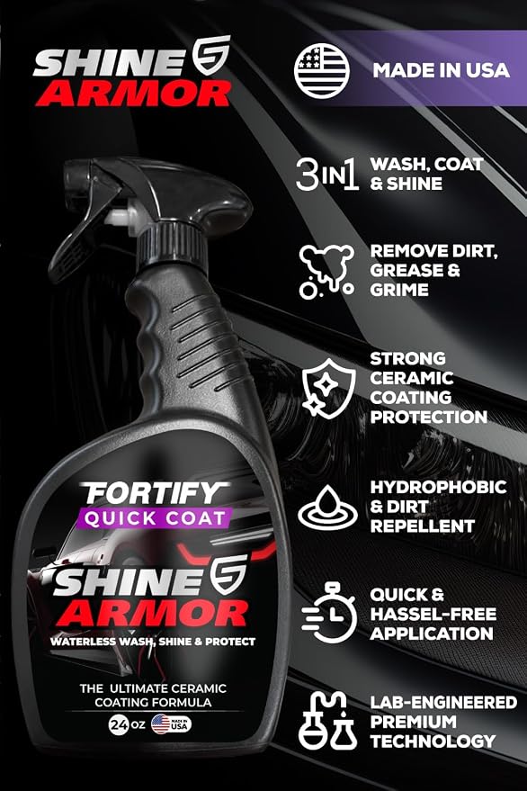 Fortify Quick Coat 24oz | 3-in-1 Ceramic Car Wax Waterless Wash | Spray On, Wipe Off in Under 10 Minutes. 6 to 12 Month Ceramic Protection on Paint, Glass, Chrome, Trim & Wheels. Made in USA