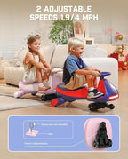 N7 Pro Electric Wiggle Car, Rechargeable Battery, CyberWiggle, 2 in 1 Swing Car, 2 Speeds Max 4 Mph, Anti-Rollover, Flashing Wheels, Bluetooth, Ages 3+, 150 Lbs,Pinkish White