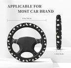 Daisy Floral Steering Wheel Cover Women Girls Cute Flower Car Steering Wheel Cover Black Anti-Slip Soft Neoprene Auto Accessories Interior Decor Protector Covers Gifts Elastic Universal 15 Inch
