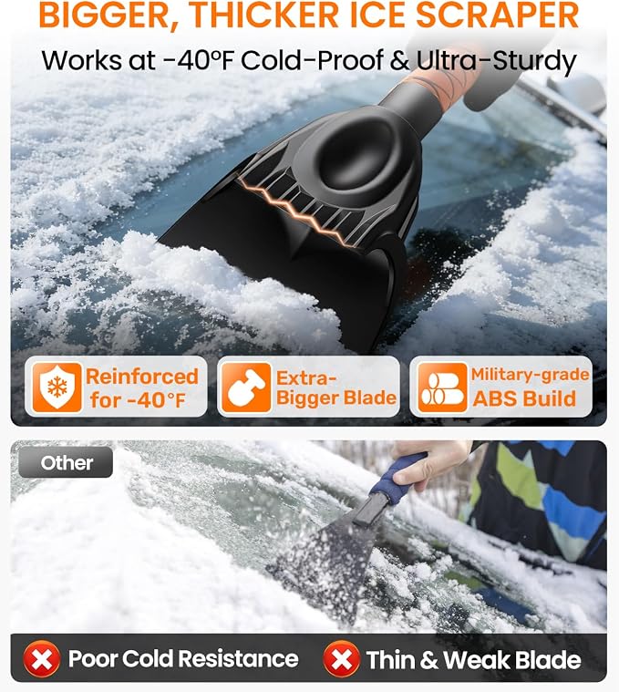 3-in-1 27" Snow Brush and Ice Scraper for Car Windshield [Wider Snow Brush, One-Wipe Clean] Snow Brush for Car with Ergonomic Foam Grip for All Cars,Truck,SUV, Winter Accessories