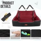 HEGGCOOE Large Dog Car Seat Under 100 lbs, Washable Dog Car Bed for 2 Medium Dogs, Detachable Pet Booster Seat with Storage Pocket and Seat Belt for Back Seat