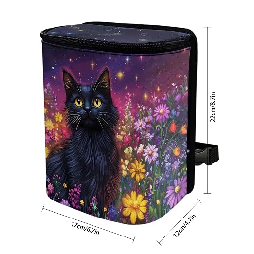 Cat Daisy Galaxy Print Car Trash Can with Lid, Leak Proof Auto Trash Bag Hanging Vehicle Garbage Can Multipurpose Storage Container for Back Seat Road Trip