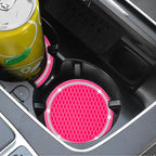 Car Coasters, 4 Pack Universal Vehicle Bling Car Coaster, Rhinestone Coaster for Cup Holders, Car Interior Accessories 2.75'' Silicone Car Coasters for Women(Hot Pink, White Crystal Circle)