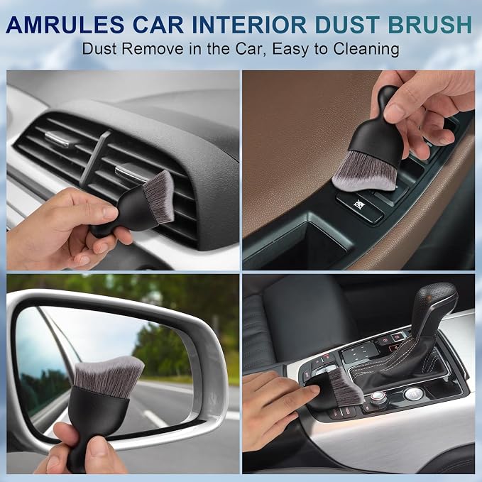 2 PCS Car Interior Detailing Brush, Auto Car Dusting Brushes, Soft Bristles Duster Removal Cleaning Tool for Dashboard Interior, Exterior, Skylight, Leather, Dust Brush, Dark Gray