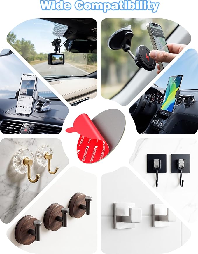 Sticky Adhesive for Car Phone Mount, 4Pcs 3.15" Double-Sided Pads | Round,heat Resistant high-bond sticker tape replacement. For dashboard suction cup, dash cam, GPS, windshield. 80mm.