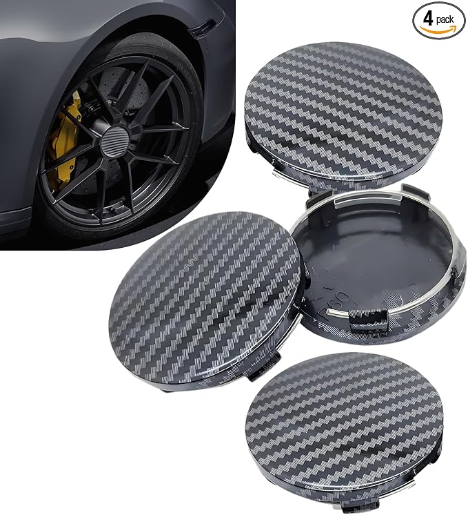 4PCS Car Wheel Hub Center Caps, 2.36" OD 2.2" ID Wheel Center Caps, Carbon Fiber ABS Snap-in Rim Hub Cover, Rustproof Center Caps for Rims, Universal Wheel Hub Decoration (Carbon Fiber)