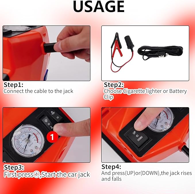 Electric Hydraulic Car Jack Kit 5 Ton 12V Portable Lift Range 17.7 Inch with Impact Wrench and Tire Inflator Pump for SUV Sedan Truck Car Repair Floor Jack for Vehicle Tire Change with LED Light