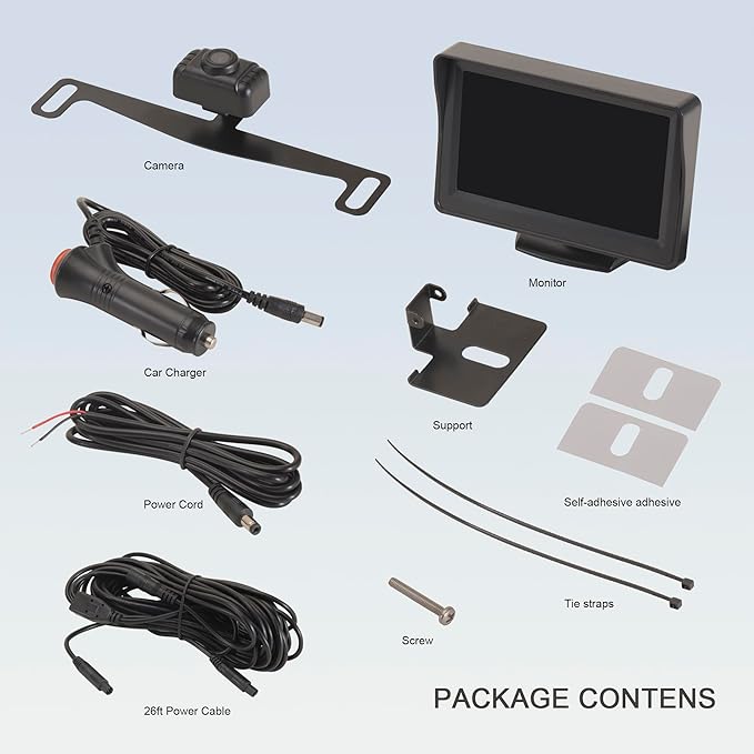 Backup Camera System with License Plate Backup Reverse Camera, Easy Installation, Plug & Play, DIY Guide Lines, 150° Wide Angle, Night Vision, IP69K Waterproof, Optional Dual Bracket K4302