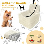 Dog Car Seat for Small/Medium Dogs, Memory Foam Dog Booster Seat, Travel Safety Per Car Seat with Washable Removable Cover, Storage Pockets for Dogs up to 35 lbs (White, Small)