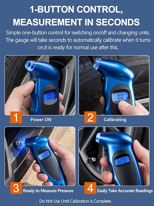 Digital Tire Pressure Gauge 150 PSI, Accurate in 0.1 Increments,1 Pack Tire Pressure Gauge with Backlight LCD, 4 Units (PSI/Bar/Kgf/cm²/KPA) Applicable to Car Truck Bicycle, Blue