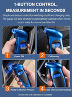 Digital Tire Pressure Gauge 150 PSI, Accurate in 0.1 Increments,1 Pack Tire Pressure Gauge with Backlight LCD, 4 Units (PSI/Bar/Kgf/cm²/KPA) Applicable to Car Truck Bicycle, Blue