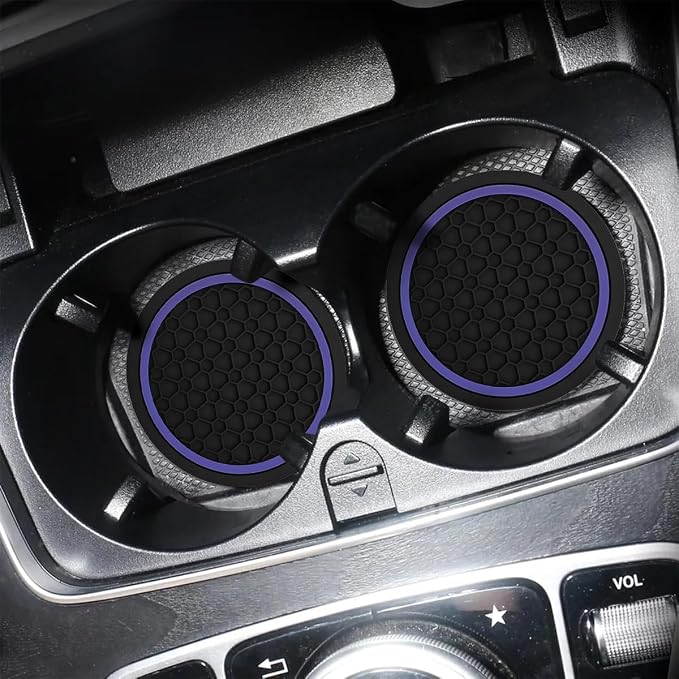 Mandark 2PCS Car Cup Holder Coasters, 2.75 Inch Non-Slip Insert Water Bottle Holder Pads, Dustproof Automotive Interior Accessories Mat, Universal for Vehicles, Trucks, RVs and More(Black/Purple)