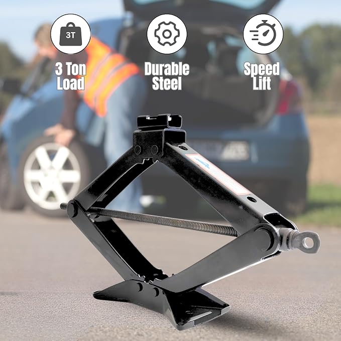 Scissor Car Lift Jack 3 Ton (6614 lbs) for Sedans, MPVs & SUVs, Compact Portable Kit Vehicle Roadside Emergency Tool Tire Change with Ratchet Wrench (3T)