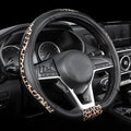 Steering Wheel Cover - Flat Bottom Wheel Cover Made with PVC Leather and Leopard Fabric - Universal Fit for 15-Inch D-Shaped Automotive Steering Wheels (Black Color)