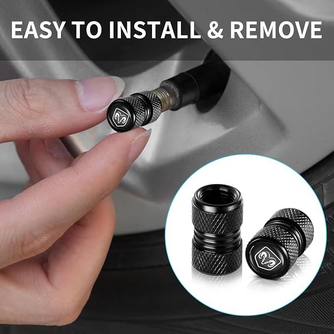 Tire Valve Stem Caps for Dodge Metal Car Wheel Air caps Auto Valve Stem Caps Accessories 4 Pcs Black