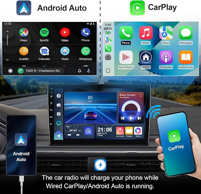 2+64G Android 14 Double Din Car Stereo for Kia Optima K5 2011-2015 with 9 Inch Touchscreen, Wireless Carplay/Android Auto, GPS, Bluetooth, FM/AUX-in, Steering Wheel Controls, Backup Camera