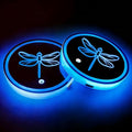 2Pcs Dragonfly LED Car Cup Holder Coasters 7 Colors 3 Modes Lights Up Cups | with USB of Car Accessories for SUV Trucks Sedans, Waterproof Interior Atmosphere Lamp, Dragonfly Gifts for Women Men