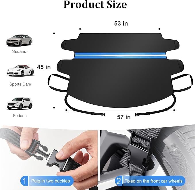 Car Windshield Snow Cover Fit for Most Cars, Sedans, SUVs- 57"x 45" | Windshield Snow Cover with Mirror Covers, Upgraded Windproof Elastic Buckles, Anti-Theft, Frostproof & Snowproof