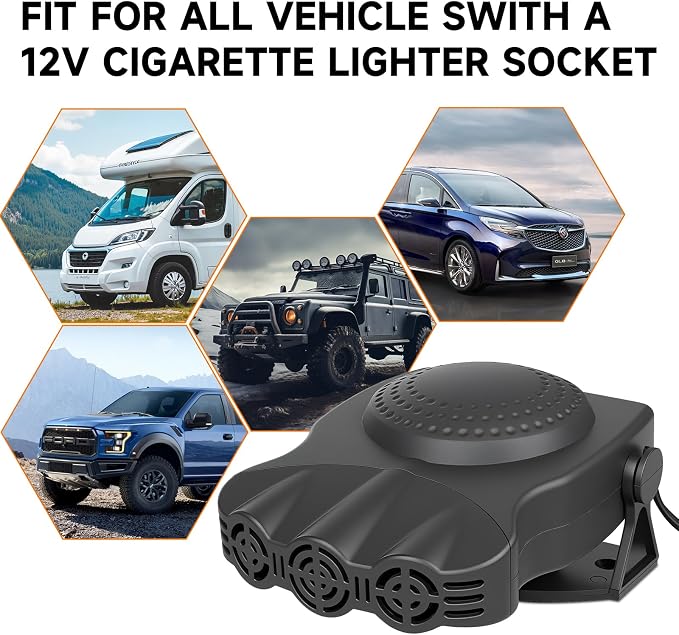 12V 200W Portable Car Heater & Defroster, Fast Heating Car Heaters for Vehicle, 12V Car Heater that Plugs with 360° Rotatable Base Cigarette Lighter Heater