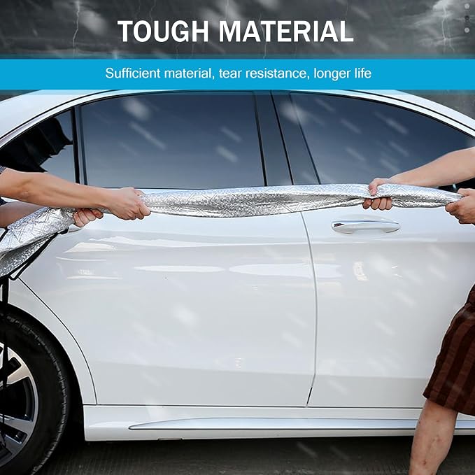 Car Front Windshield Snow Cover for Ice and Snow, Windshield Engine Hood Rear-View Mirror Protection Heat Insulation Half Cover, Essential Winter Car Accessories, Universal for Most Cars (Silver)