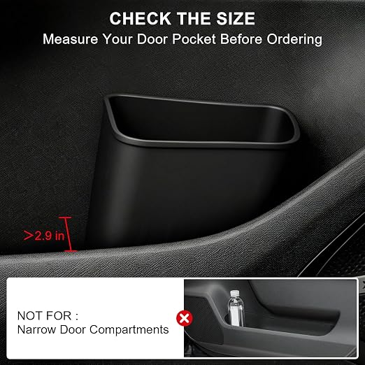 2 Pack Mini Car Trash Can, Car Door Trash Can for Wide Door Pockets, Open-Top Trash Bin, Waterproof TPE Organizer, Black