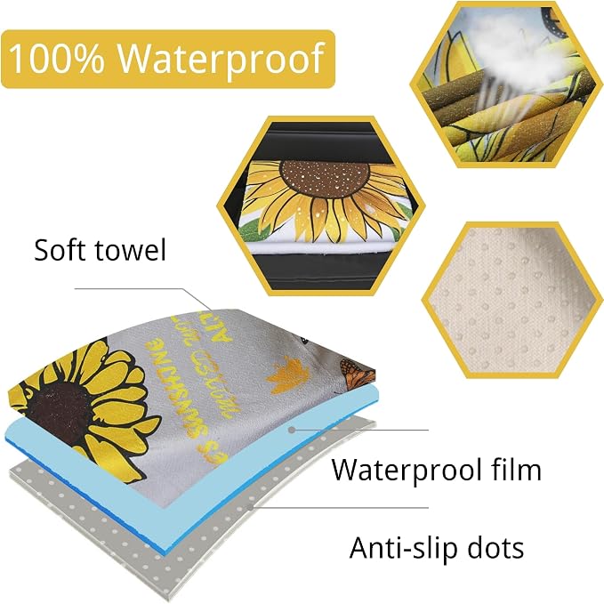 Waterproof Car Seat Cover for Front Seats, Protector for Cars SUVs Trucks, Sweat Towel Seat Covers Bucket for Gym,Workout,Beach,Hiking,Running and Swimming (Sun Flower, 2PCS)